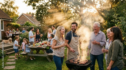 People enjoying outdoor barbecue together.