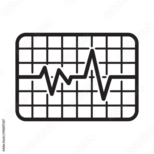 A simple black and white graphic depicting an electrocardiogram readout