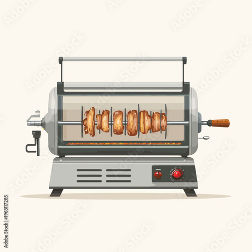 Modern Rotisserie Oven Cooking Meaty Skewers