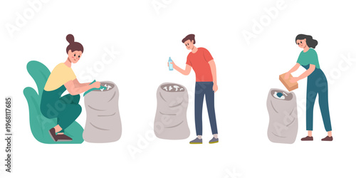 Illustration Persin Collecting Trash in a Bag