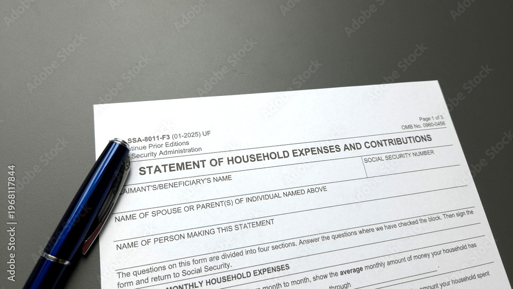 Obraz premium Form SSA-8011-F3 – Statement of Household Expenses and Contributions