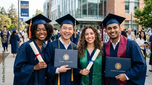 Group of young adults wearing graduation gowns.