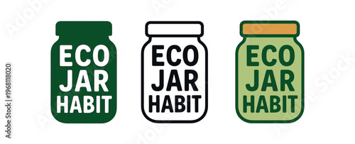 Eco jar habit hand drawn text style. eco jar habit, zero waste jars, refill, bulk shopping, reusable containers, pantry storage. lettering, label, branding, sustainable habits. 