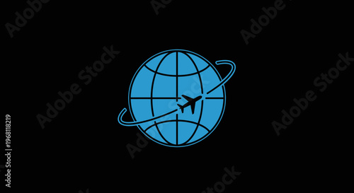 Global Travel Icon Illustrating Worldwide Aviation Journeys Across the Globe and Transportation