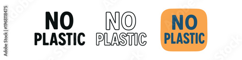 No plastic icon set. plastic-free, ban plastic, single-use reduction, eco message, sustainable packaging, zero plastic. outline flat and colored vector illustration.