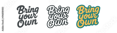 Bring your own icon set. byo, bring your own cup, reusable bottle, take a container, eco friendly, reduce disposables. outline flat and colored vector illustration.