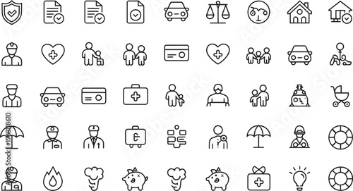 Collection of flat design vector icons representing daily life activities and objects isolated