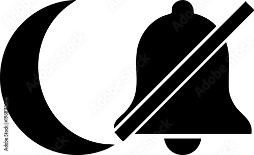 Muted bell and crescent moon icon representing nighttime quiet hours and silent mode notifications for sleep and privacy.