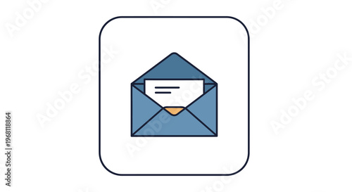 Email Icon: Blue Envelope with a Document Inside Representing Communication and Messaging