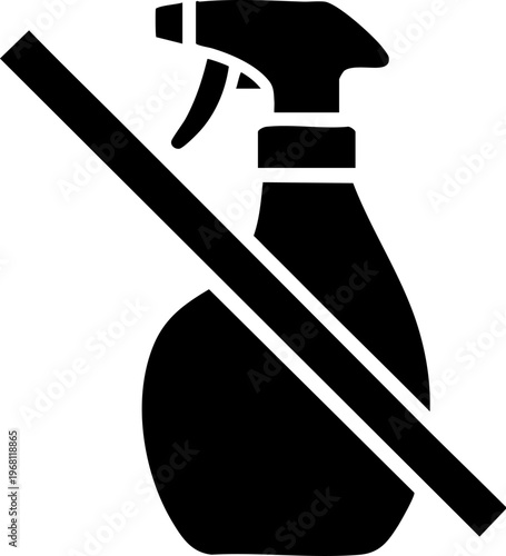 No spray bottle icon, symbol representing prohibition of aerosol products, vector illustration.