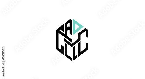 Geometric logo design featuring stylized letters and a modern abstract shape