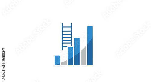 Graphic illustration of a ladder leaning on a bar graph representing growth and progress