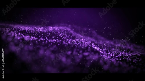 Technology digital wave background concept. Beautiful motion waving dots texture with glowing defocused particles. Purple Cinematic background