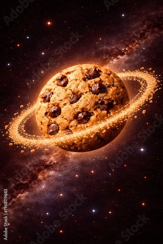 Chocolate Chip Cookie Planet With Crumb Rings In Space