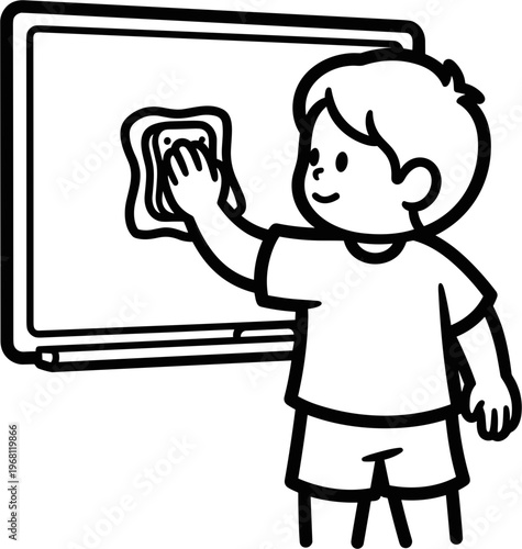 Boy Cleaning White Board With Cloth 1.