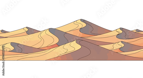 Desert landscape illustration with stylized dunes under a bright and plain sky