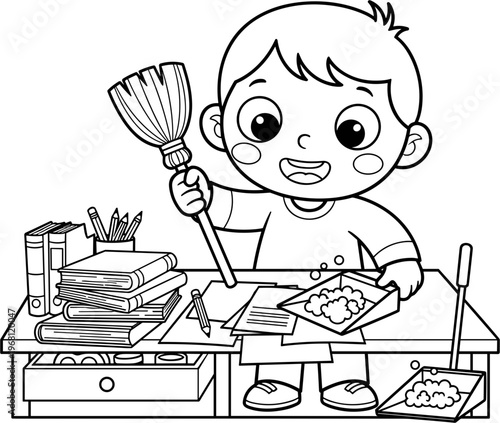 Boy holding a paintbrush smiling.