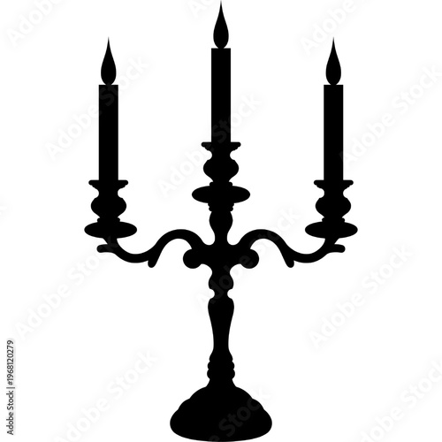 Three Arm Candelabra Silhouette Candle Holder, Antique Table Candlestick Shape