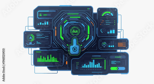 Futuristic Interface Display: A High-Tech Visualization with Data and Visual Elements