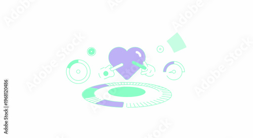 Digital Heartbeat Monitor with Abstract Futuristic Elements and Gauges