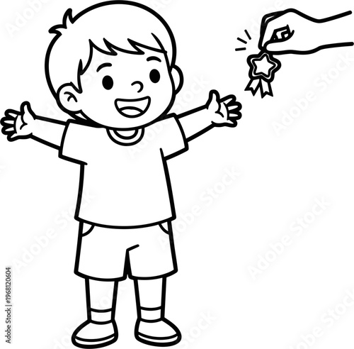 Boy Receiving a Star Shaped Cookie.