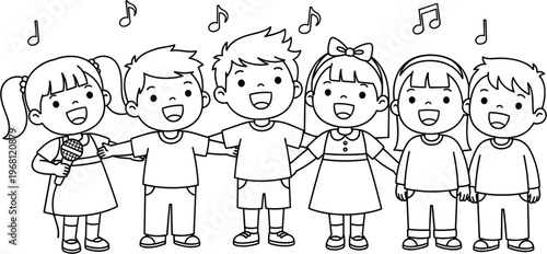 Children singing in a happy group.