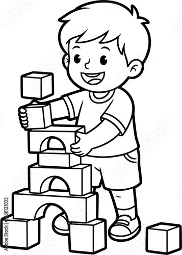 Happy child building with blocks.