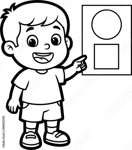 Little boy pointing at shapes.