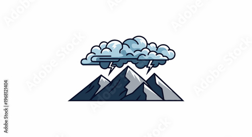 Storm clouds unleash lightning over jagged mountain peaks