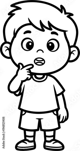 Little Boy Thinking With Finger.