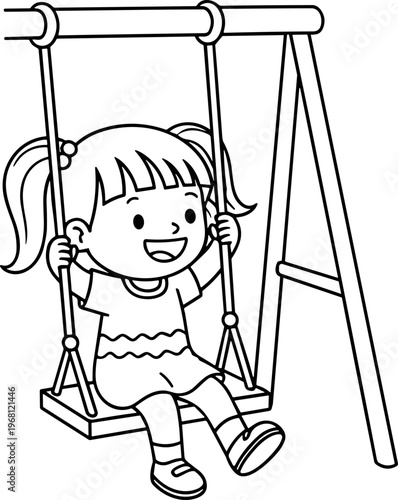 Little girl playing on swing set.