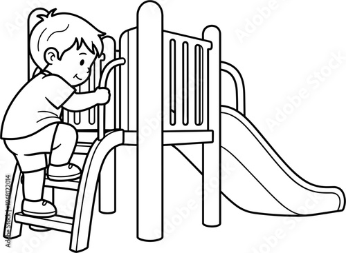 Toddler climbing playground ladder structure.