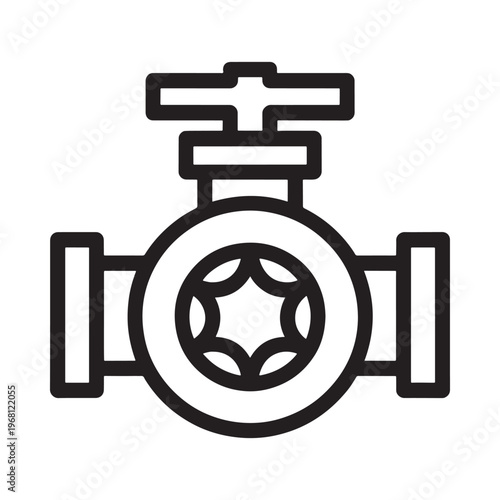 Simple line art illustration of a black industrial water valve with handle