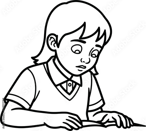 Young Girl Sitting at a Desk.