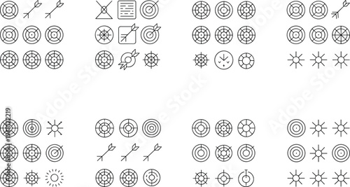 Target and goal icon set line style collection of aim focus success symbols with arrows and bullseye isolated vector illustration for business strategy design