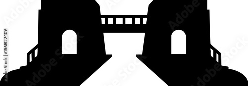 Silhouette of grand historic bridge architecture featuring strong pillars and walkway with symmetrical arches for industrial design themes.