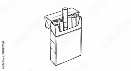 Sketch of an open cigarette pack with a single cigarette standing upright