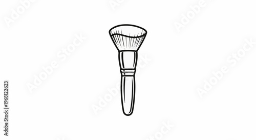 Sketch of a makeup brush with a flared bristled head and a long handle