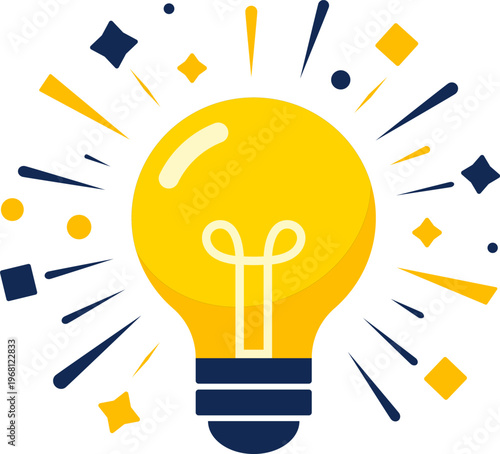 Creative Idea Burst Icon with Lightbulb and Spark Explosion Concept