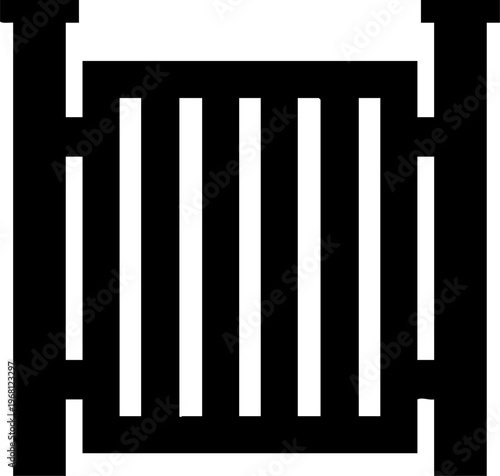 Simple black and white graphic of a picket fence for garden or yard decoration and boundary symbol.