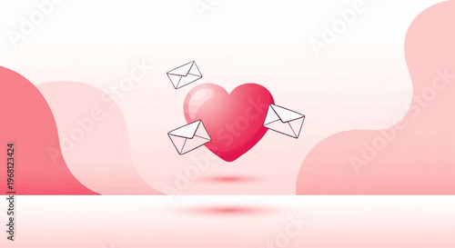 Pink Heart with Envelopes, Love Message Concept, Romantic Communication
