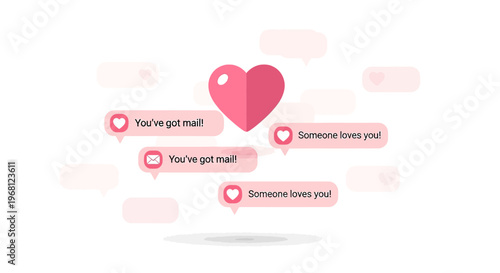 Pink Heart with Social Media Chat Bubbles, Love Message Notification