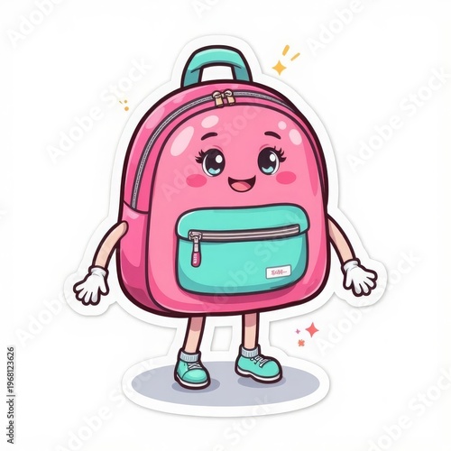 Cartoon backpack with a cheerful expression, on a white background Vector graphics, clean lines. For logos, stickers, and web design. For school themes, children's content, and advertising.