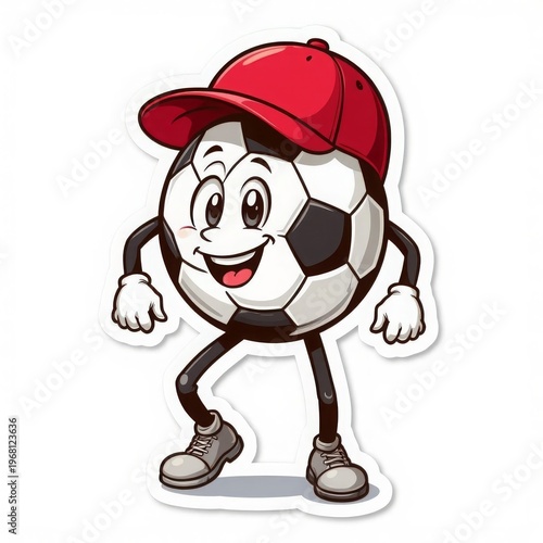 Football ball, character with arms and legs. Cartoon style, for logos, stickers, and children's designs, sports themes, football schools, and advertising. AI, EPS.