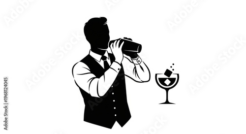 Bartender Shaking Cocktail Drink in Shaker with Ice Cubes.