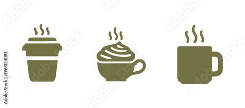 Simple hot drink cup icon collection in a single-tone style.
