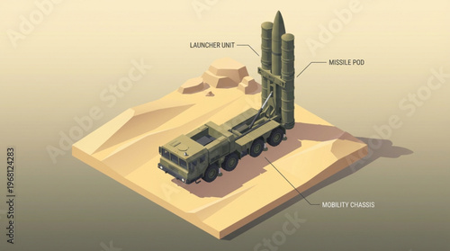 Tactical Defense System Vehicle Illustration with Missile Battery