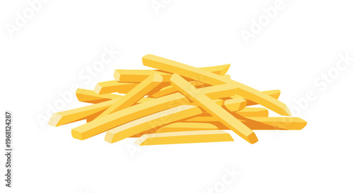 A vibrant digital illustration showcasing a delightful heap of golden-brown potato sticks, expertly fried and ready for enjoyment as a delicious