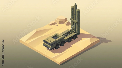 3D Low Poly Army Truck with Surface-to-Air Missile Launcher