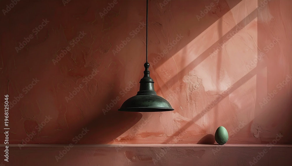 Obraz premium Minimalist Interior with Lamp and Egg, Dramatic Shadows, Textured Wall